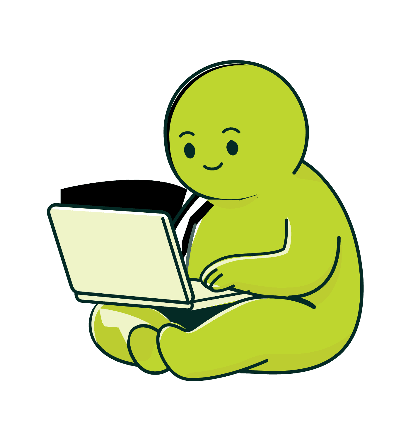 Personaje de Tuku programando en una laptop